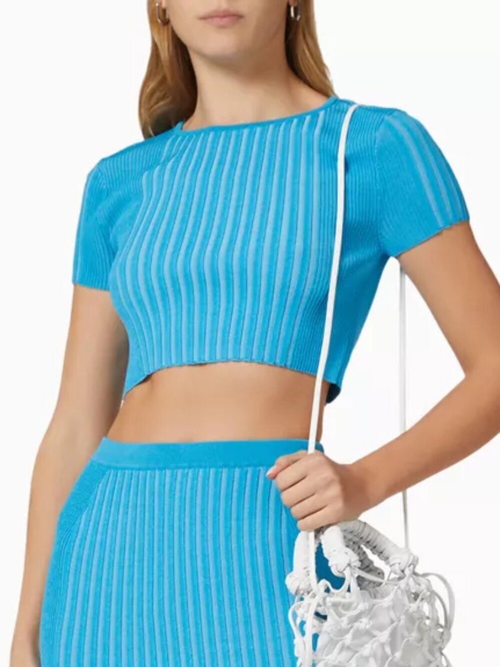 Simon Miller Cyclone Baby Crop T-shirt Electric Blue Ribbed Knit Summer Size S